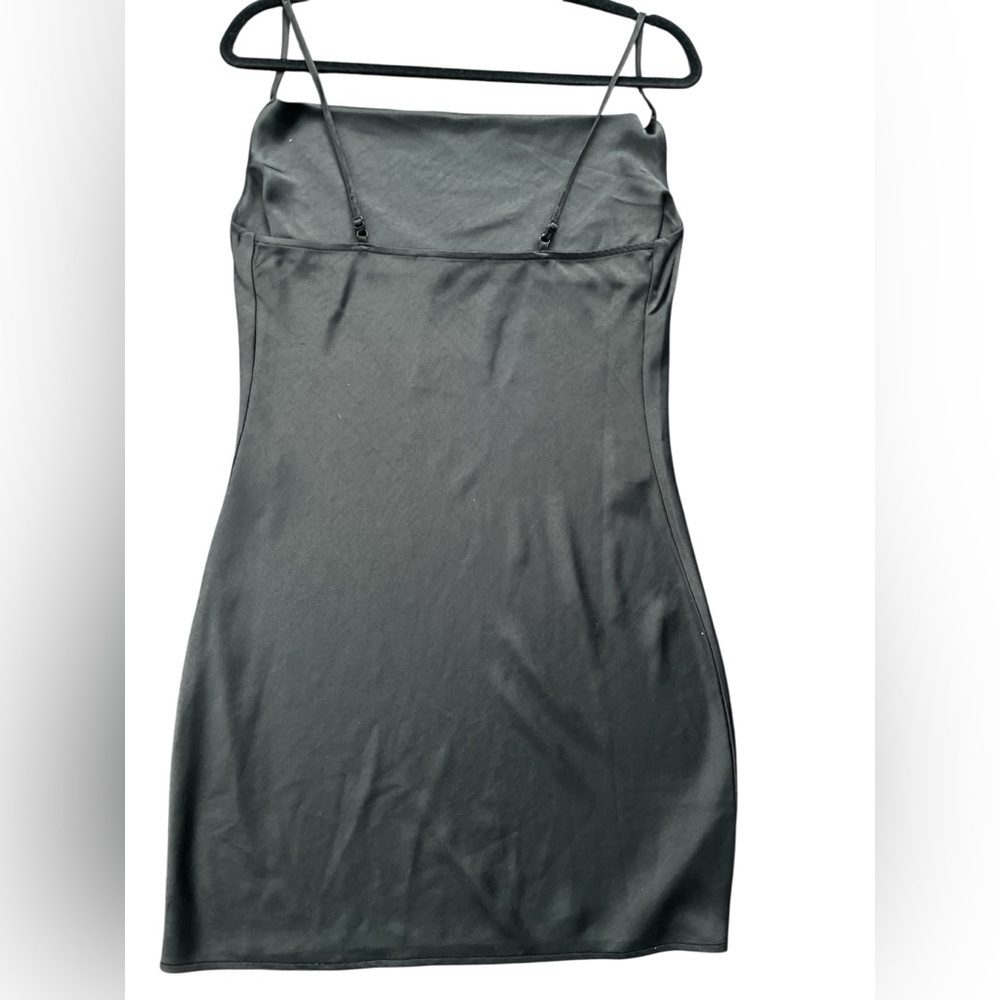 ENDLESS ROSE Black Satin Slip Mini Dress Cowl Neck Adjustable Straps LBD Size 2 - Picture 5 of 7